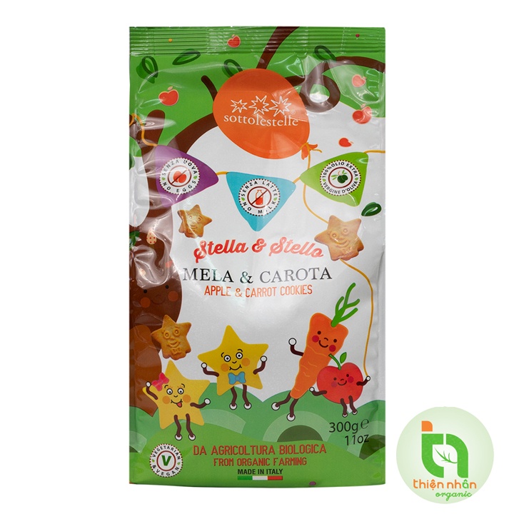 Bánh qui táo cà rốt hữu cơ cho bé Sottolestelle 300g