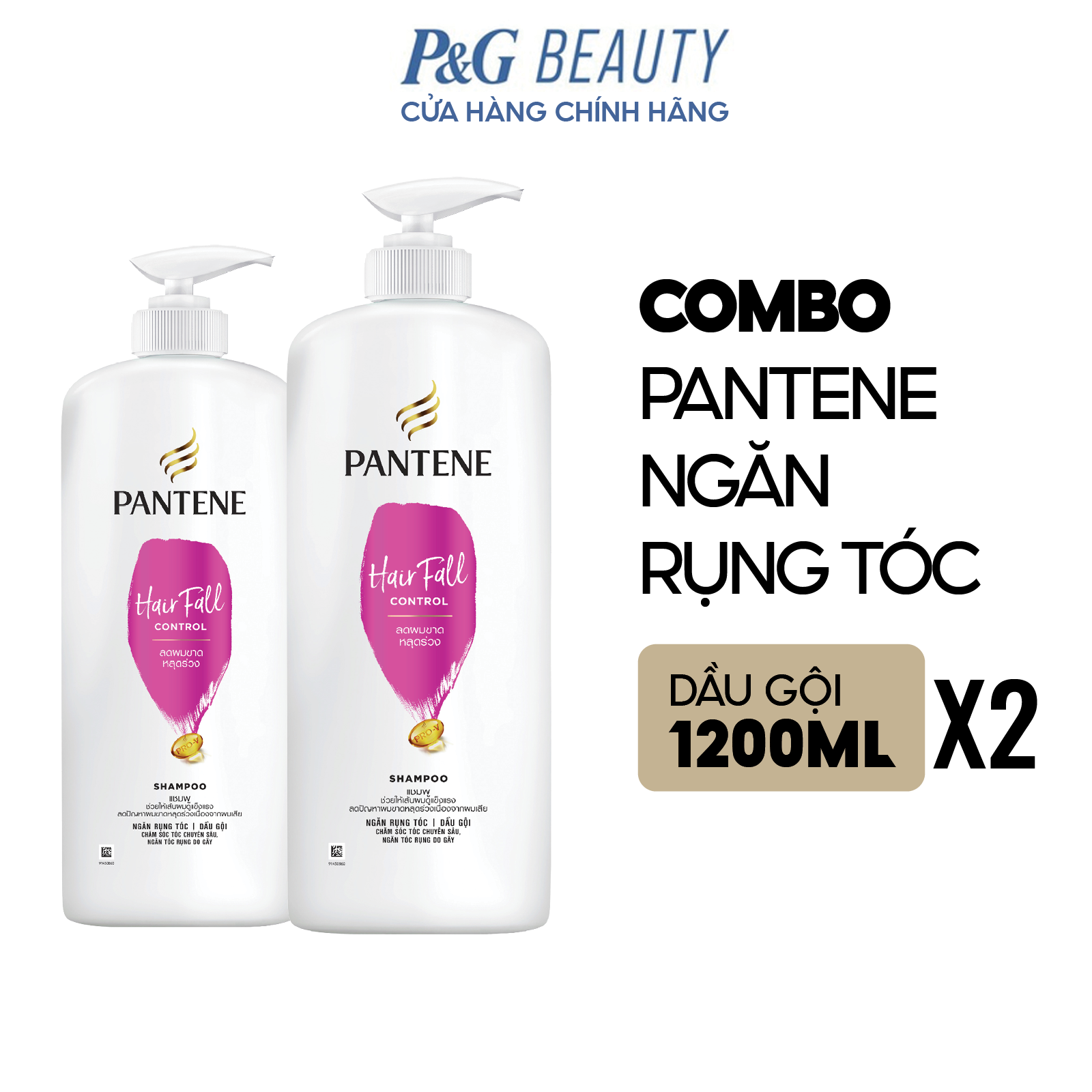 Combo 2 Dầu Gội PANTENE Pro-V Chai 1200ML Ngăn Rụng Tóc