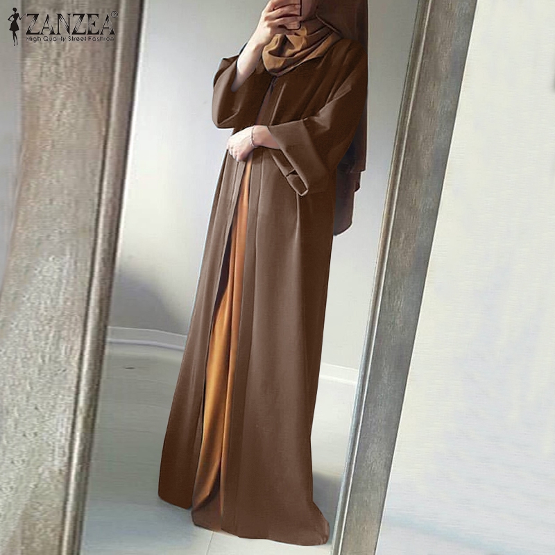 Áo Khoác Cardigan Tay Dài ZANZEA Phối Màu Trơn Cho Phụ Nữ Hồi Giáo