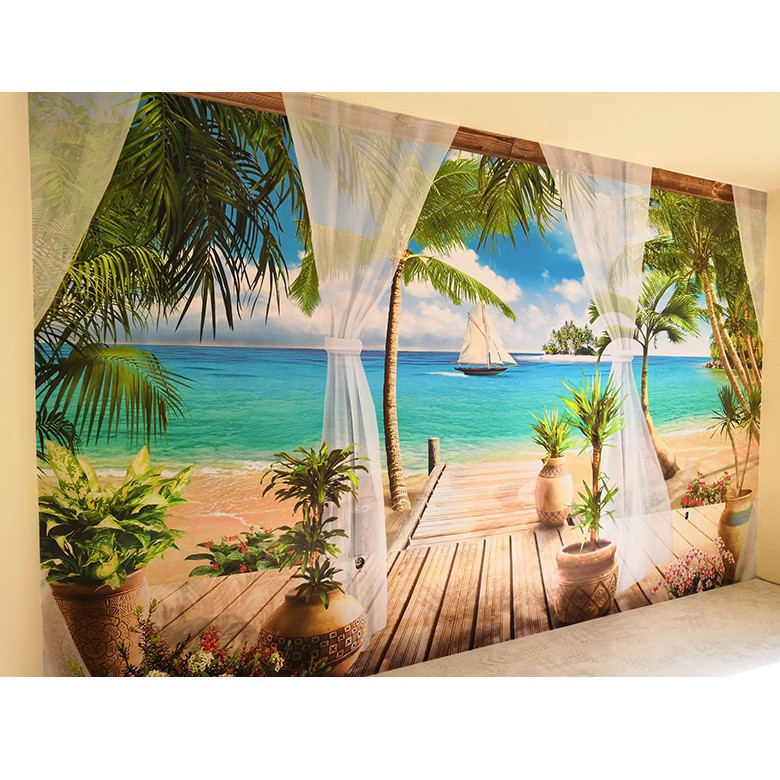 Giấy Dán Tường 3D Hình Bãi Biển Trang Trí Phòng Khách / Phòng Ngủ