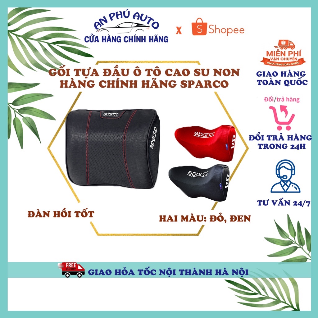 Gối Tựa Đầu Ô Tô Cao Su Non Chính Hãng Sparco SPC4008BK, SPC100BK - Gối Cao Su Non Bọc Da Cao Cấp Nhập Khẩu Italy