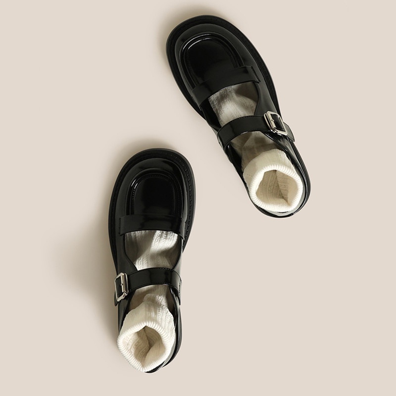 Giày da IELGY có khóa kim loại phong cách thời trang cho nữ