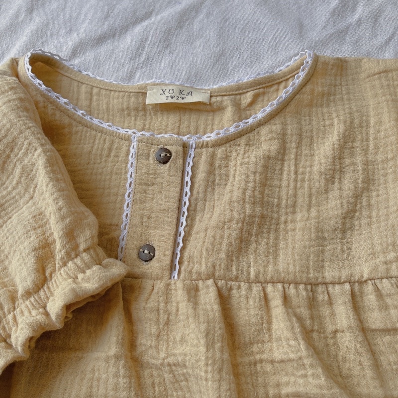 Bộ đùi xô muslin trơn phối ren cao cấp