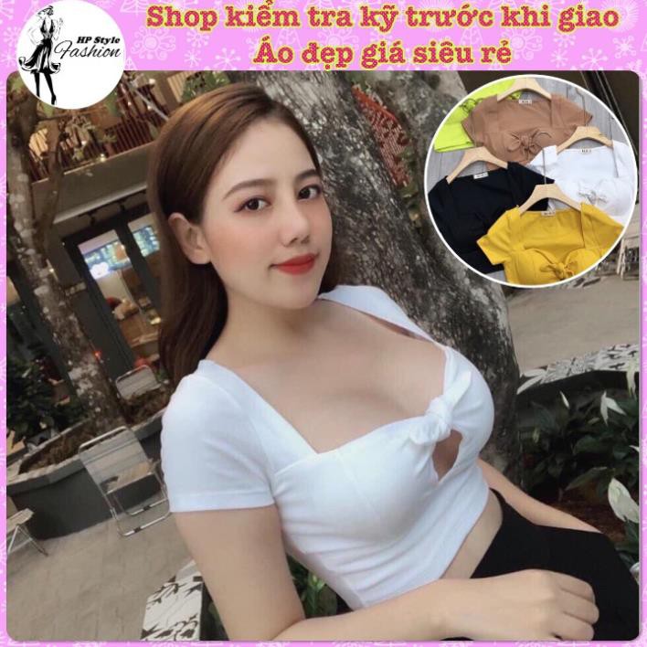 Áo Kiểu Croptop Nữ Porip Thắt Nơ Có Mút Ngực SIêu Hot Đẹp