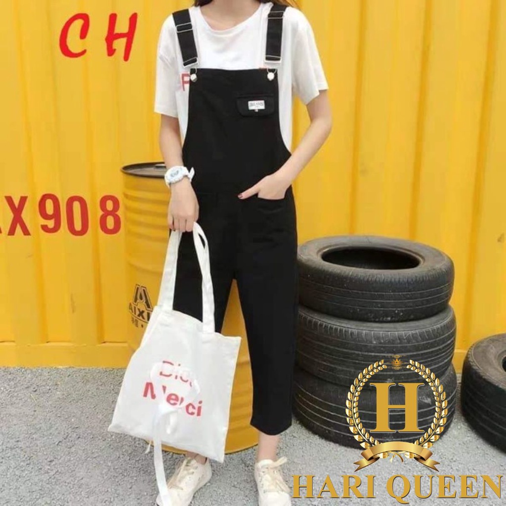 Yếm quần kaki nắp túi lô gô (không áo) HARIQUEEN