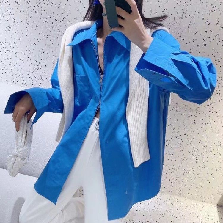 Áo Sơ Mi Dáng Rộng Dài Tay Phối Khóa Kéo Phong Cách Hàn Quốc Thời Trang Dành Cho Nữ 2022