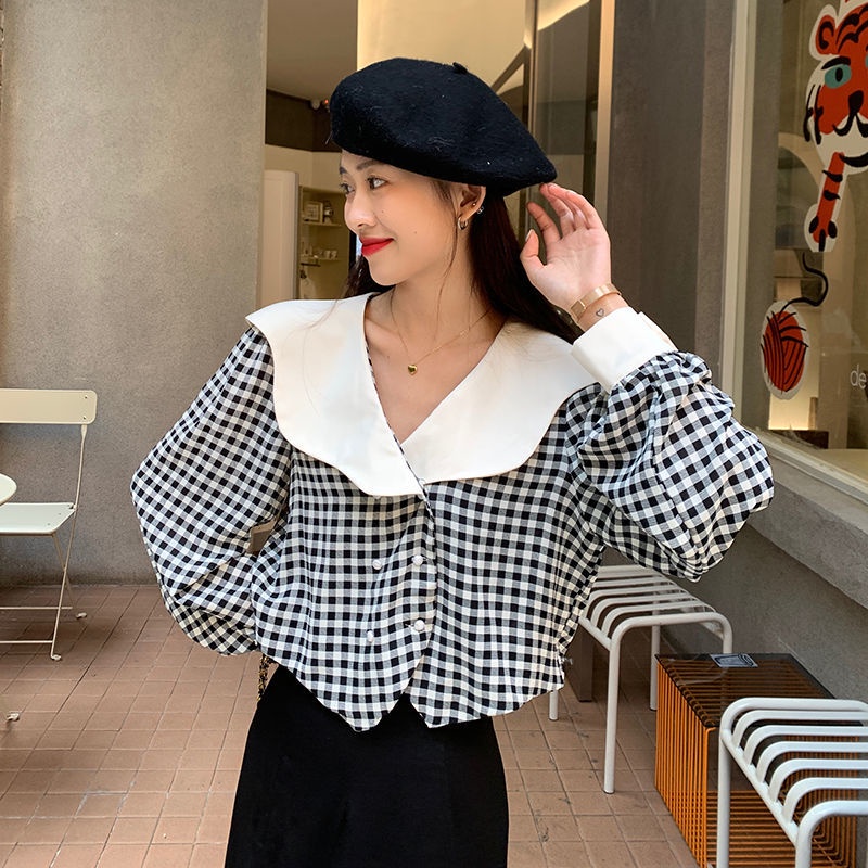 Áo Sơ Mi Caro Tay Dài Phong Cách Retro Mới Cho Nữ