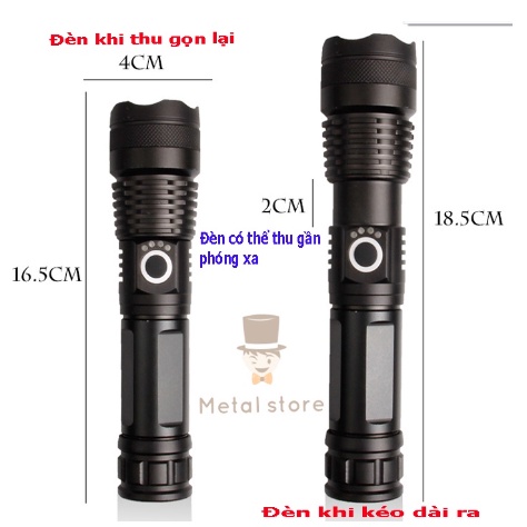 Đèn pin cầm tay siêu sáng chiếu xa XHP50 pin sạc vàng-Đèn pin mini chống nước