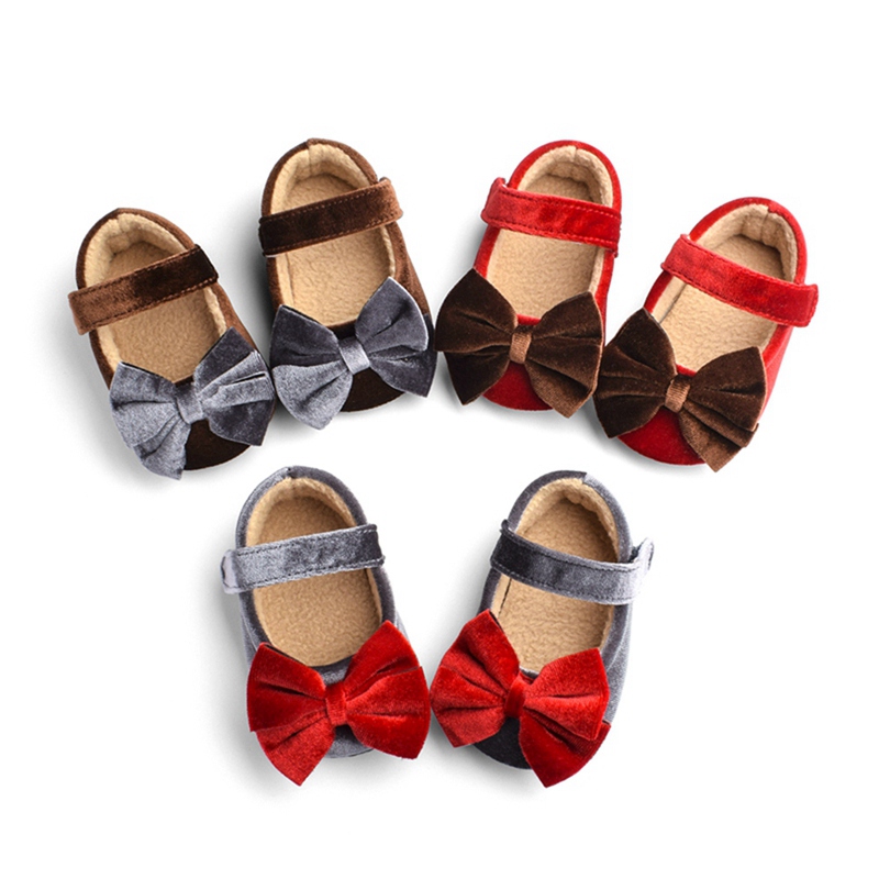 KIDBLUE Korean Baby Girl Velvet Bow Princess Shoes Crib Shoes Newborn Soft Sole Toddler Shoes First Walkers 0-18M