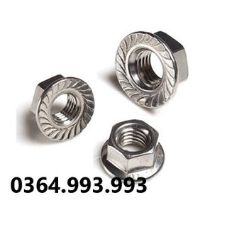 Gói 50 cái Ecu liền long đen/ Đai ốc liền vành M4, M5, M6, M8, Chất liệu: Inox 304