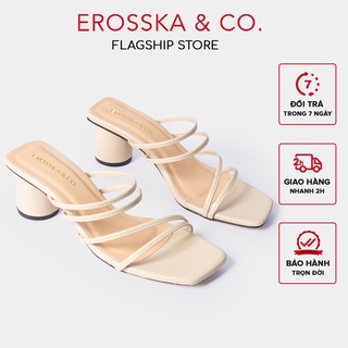 Erosska - Dép cao gót Erosska thời trang mũi vuông phối dây quai mảnh cao 5cm màu kem _ EM038