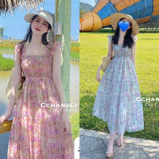 Đầm midi hoa hai dây