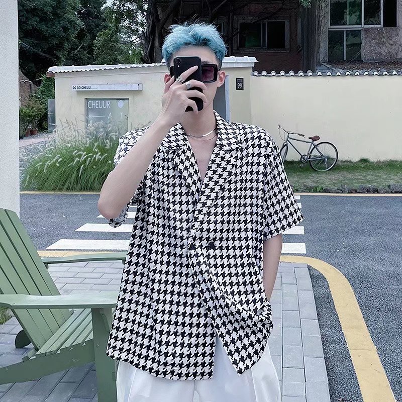 Áo  sơ mi caro tay ngắn nam nữ thời trang sơ mi tay ngắn form rộng thoải mái cổ điển-YAXIN-C18 áo sơ mi nam kiểu Hàn Quốc