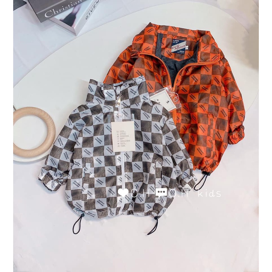 Áo Khoác Gió Lót Nỉ Hoạ Tiết Kẻ Caro Cho Bé Trai Bé Gái 10-25kg