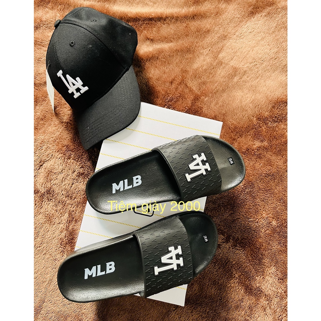 Dép nam nữ 𝐌𝐋𝐁 - LA đen Full box Unisex, Quai Ngang, Đế êm, Siêu hot Trend 2022