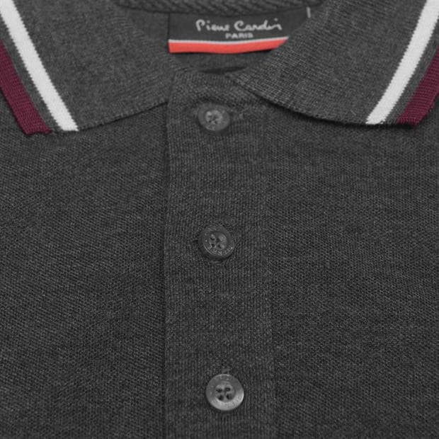 Áo thun polo Pierre Cardin viền tương phản màu xám viền trắng đỏ - Thời trang công sở Puka