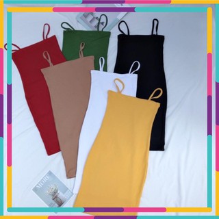 Đầm thun porip body 2 dây trơn nữ nhiều màu siêu hót - cherrystore1996