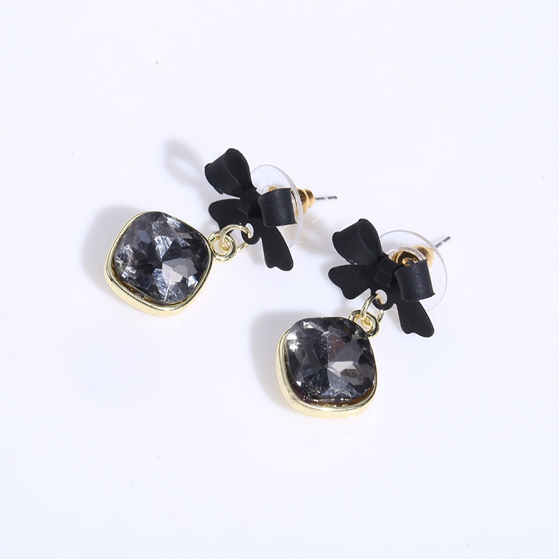 Khuyên Tai Nơ Đen Đính Đá Pha Lê Cổ Điển Ngọt Ngào Cho Nữ