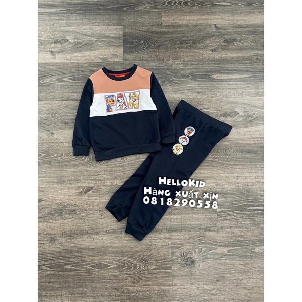 B433 - Bộ nỉ Paw patrol kẻ ngang phối màu cho bé
