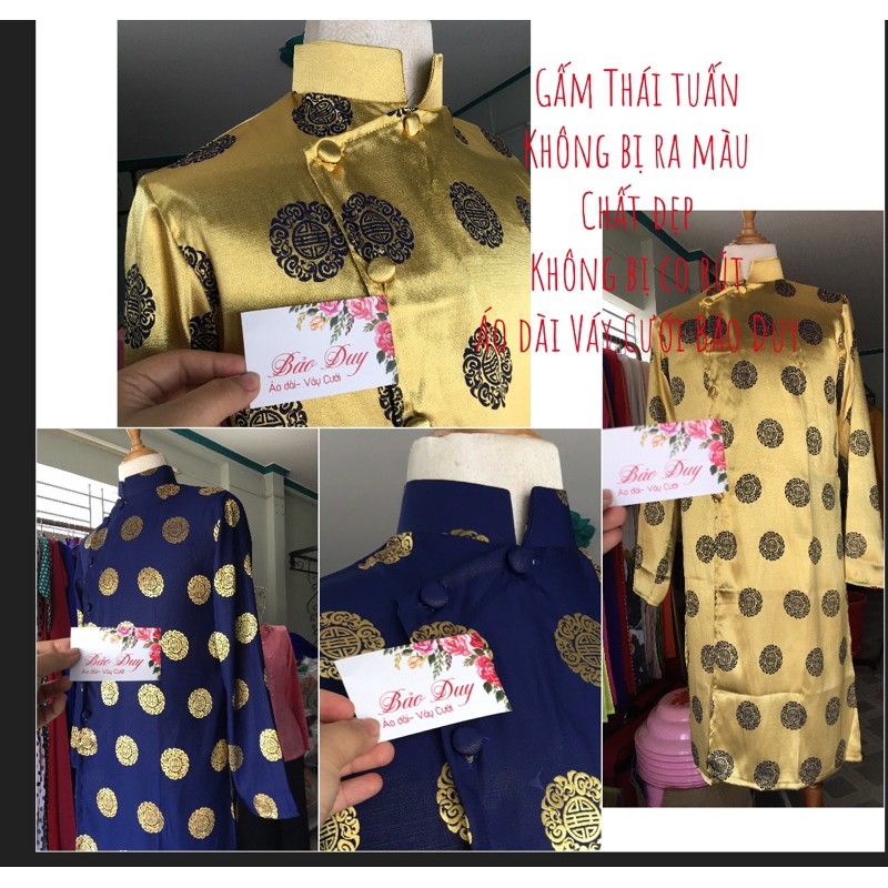 Áo dài nam khăn đóng THÁI TUẤN XỊN gấm đồng tiền đẹp