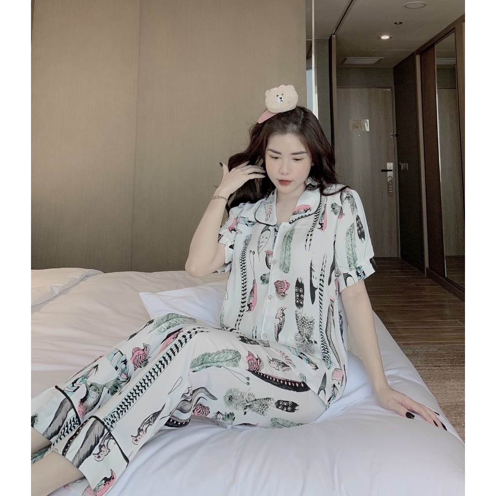 Đồ Bộ Pijama Nữ Lụa Mango Cao Cấp,Tay Ngắn Quần Dài,Chất Vải Mềm Mịn Mát | BigBuy360 - bigbuy360.vn