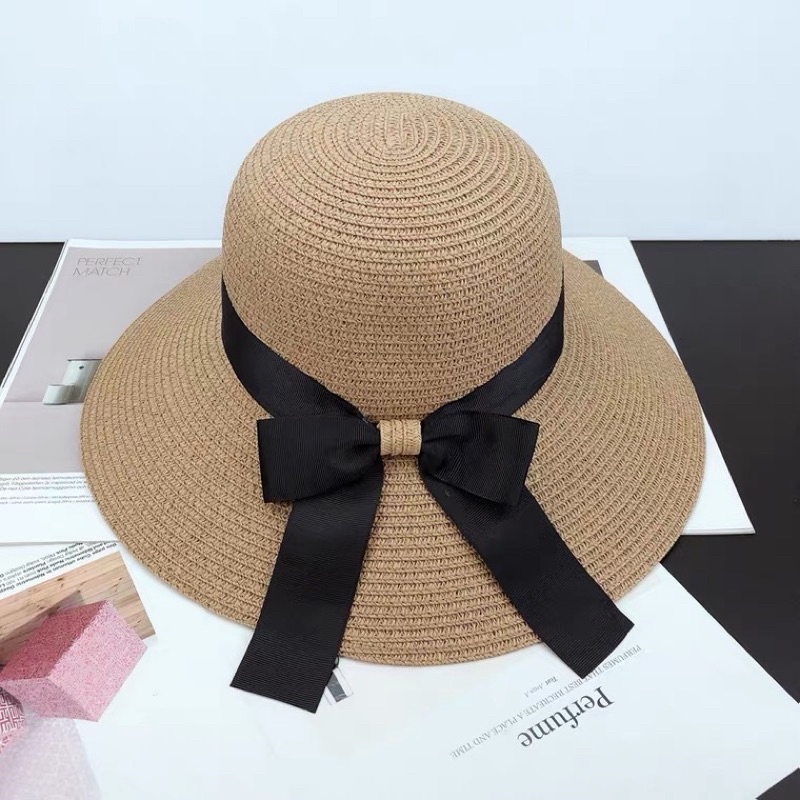 Mũ Cói Đi Biển Nơ Đen Rộng Vành Sang Chảnh Chống Nắng Bảo Vệ Da Dễ Mix Với Váy Maxi Và Bikini