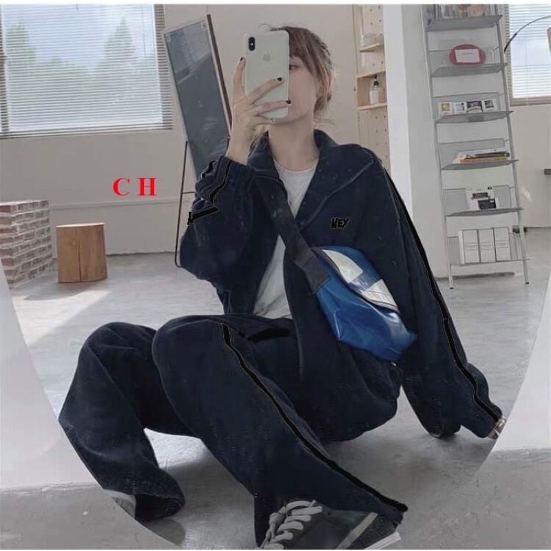 Sét Bộ Nữ thu đông NEX Unisex Ulzzang Khoá Kéo quần ống rộngSet Thu Đông sweater dài tayĐồ mặc nhà ngủ;đi chơi