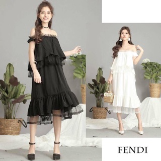 (Nhập mã NTAM189 để được giảm còn 189k + FS) FENDI - ĐẦM TRỄ VAI XOÈ PHỐI LƯỚI
