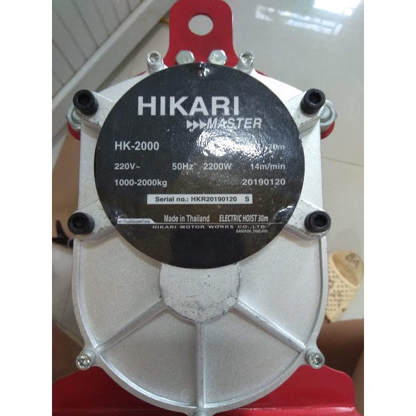 Tời điện HiKari HK-2000, công suất 2,2 KW, Madein Thái lan  màu đỏ, đặt trên cao hoặc mặt đất.