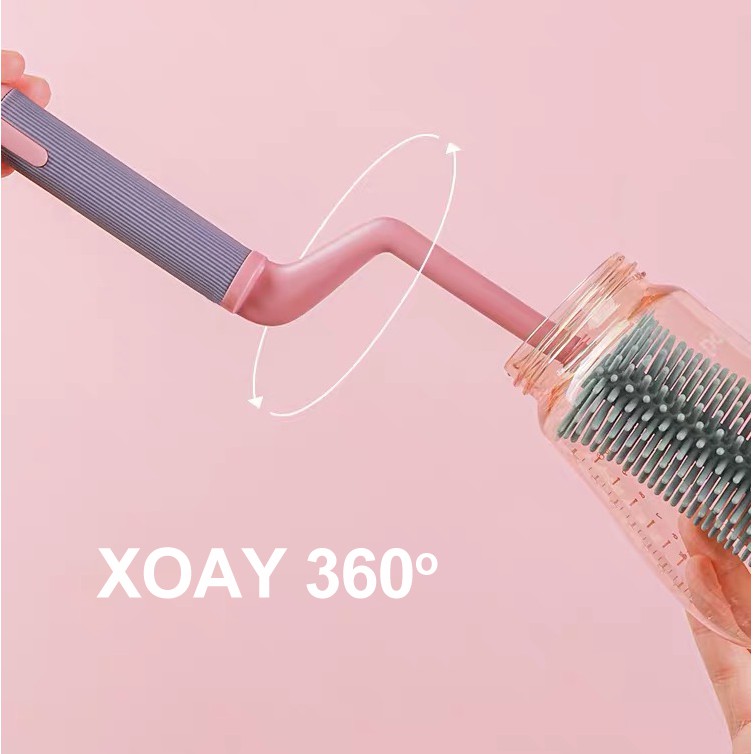 Cọ rửa bình sữa Silicone cho bé BeeDoll xoay 360 độ, cọ núm ty, cọ ống hút