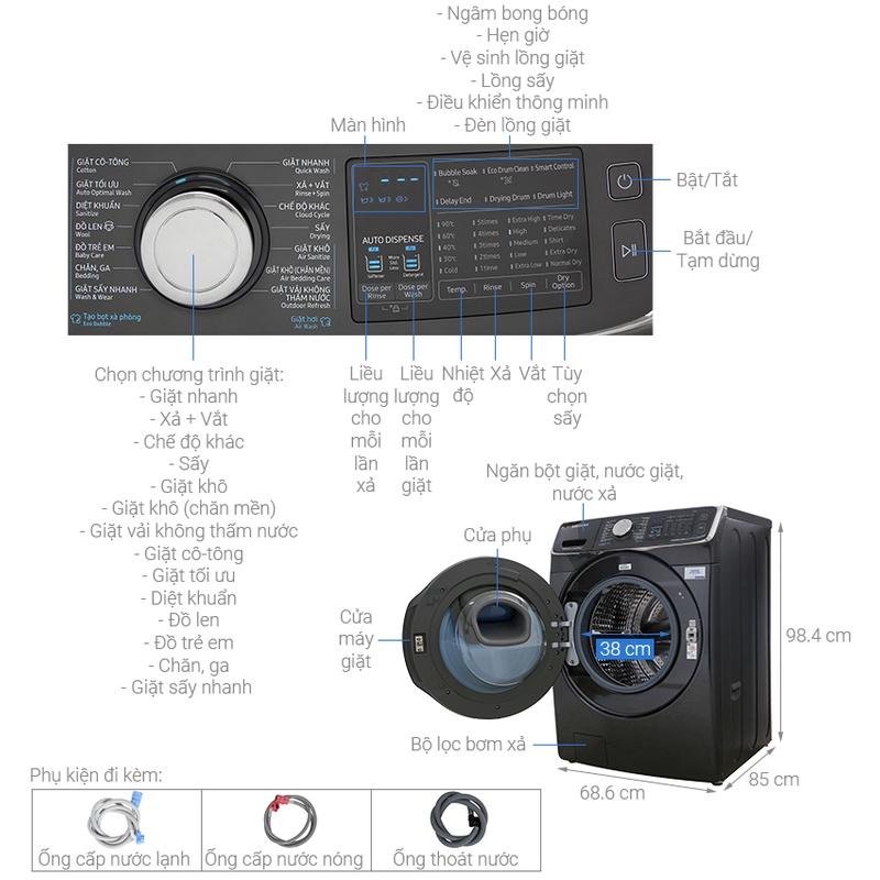 Máy giặt sấy Samsung Add Wash Inverter 19 kg WD19N8750KV/SV - Điện Máy Tại Kho