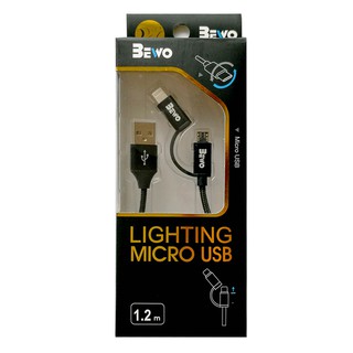 Dây cáp sạc 2 đầu Micro usb, Lightning bọc dù cao cấp chính hãng Bewo