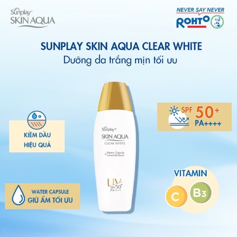 (Tuýp 55g) Sữa chống nắng hằng ngày dưỡng trắng cho da dầu Sunplay Skin Aqua Clear White SPF 50, PA++++ 55g