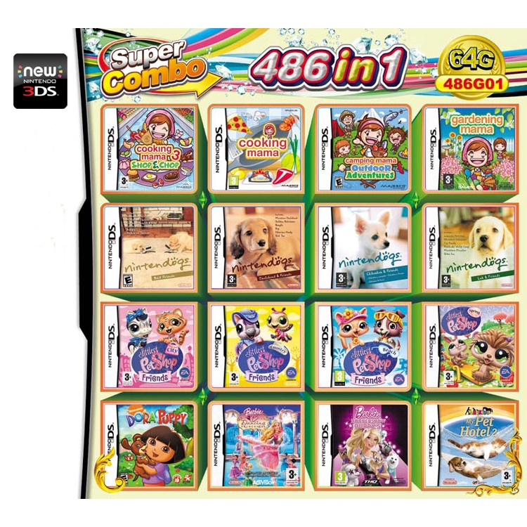 Thẻ Game 486 Trong 1 Cho NDS NDSL NDSI NDSiLL/XL 2DSLL/XL 2DS 3DS 3DSLL/XL