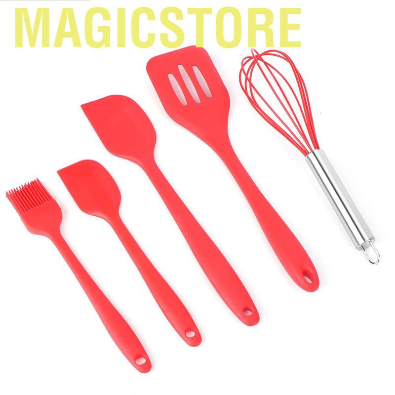 Magicstore 5pcs Silicone Non-Stick Spatulas Shovel Eggbeater Brush Cooking Tool Utensil Set