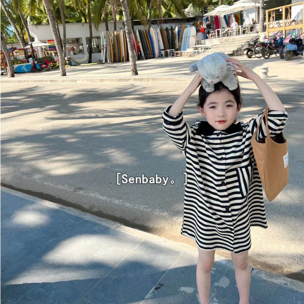 Đầm POLO Dáng Dài Họa Tiết Kẻ Sọc Phong Cách Phương Tây Thời Trang Xuân Thu 2022 Mới Cho Bé Gái