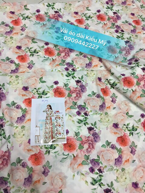 Vải áo dài hoa hồng
