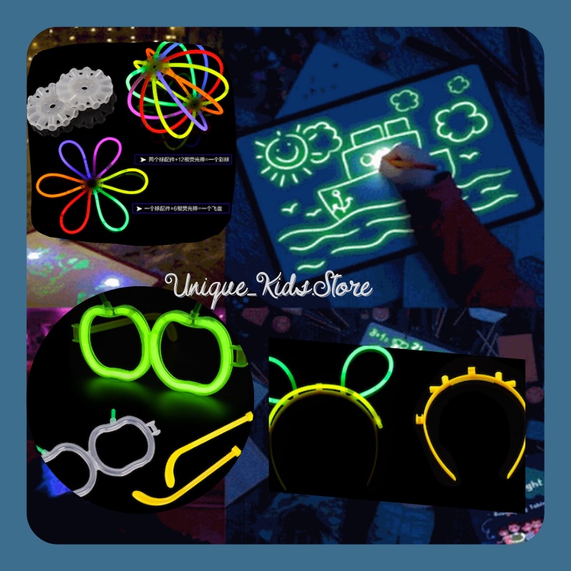 100 Que phát sáng dạ quang light stick. Tặng 100 khớp nối, vòng tay, kính, bườm huỳnh quang to nhỏ nhiều màu sắc