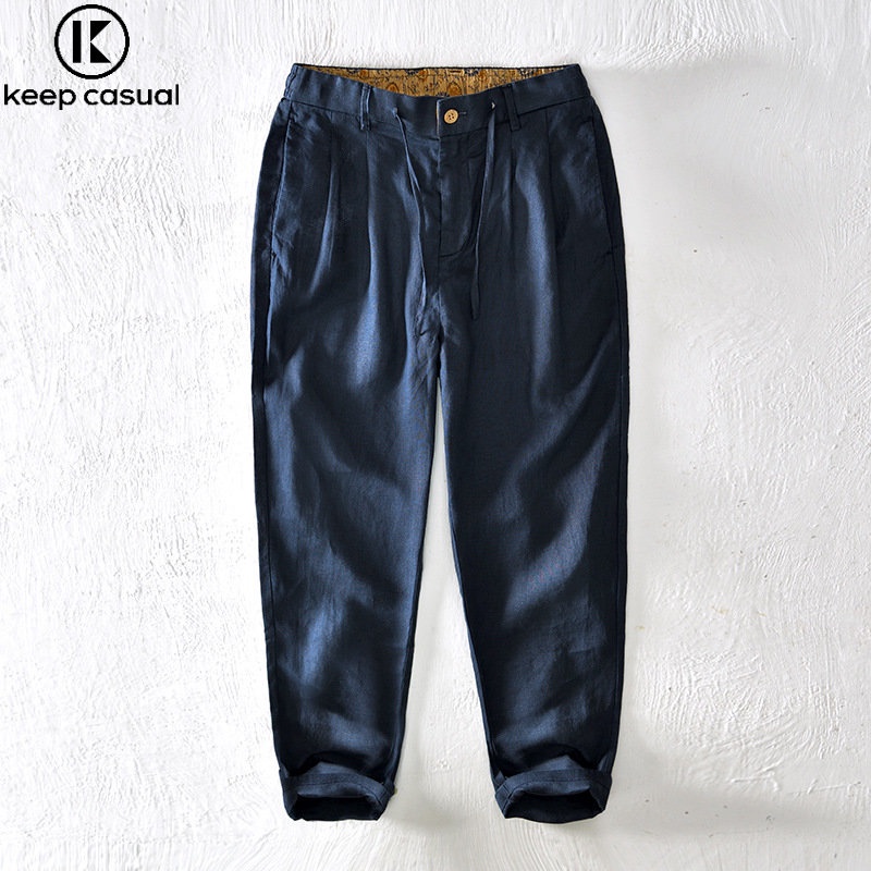 Quần Dài Vải Lanh Cotton Dáng Suông Rộng Co Giãn Màu Trơn Thời Trang Cho Nam