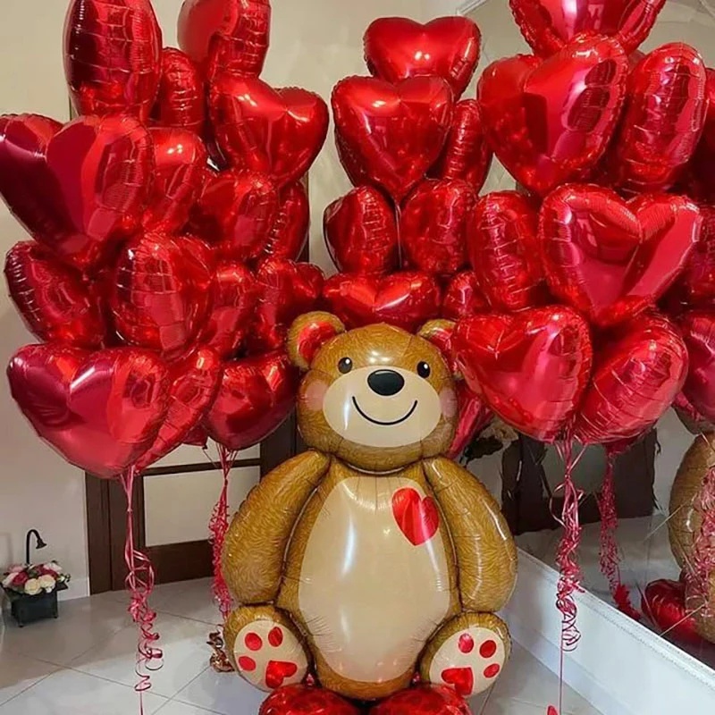 Bong Bóng Lá Nhôm Hình Trái Tim Gấu Trang Trí Đám Cưới Lãng Mạn