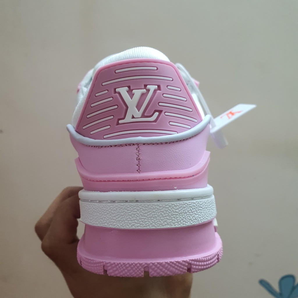 Giày LV Trainer Hồng Fullbox, Giày thể thao lv trainer hồng cá tính da nhăn cực đẹp hot trend 2022