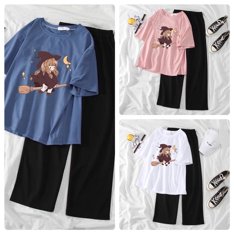 Set bộ áo thun tay lỡ phối quần xuông trơn Unisex form rộng 38-65kg