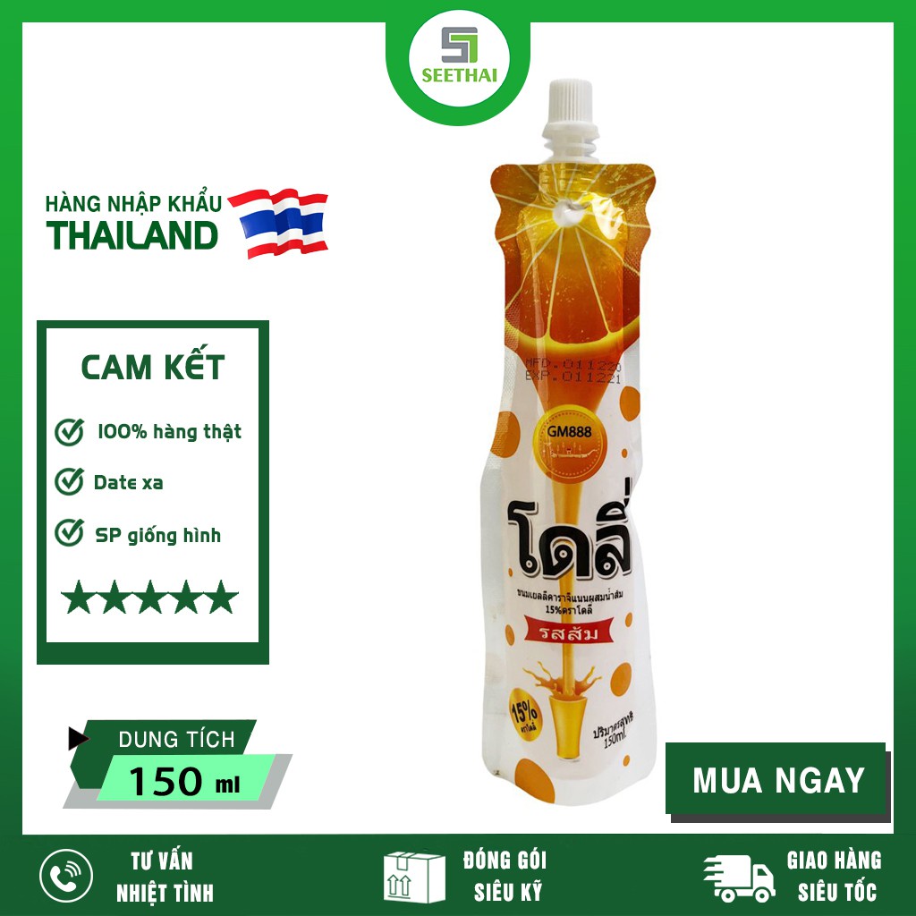 Túi thạch trái cây vị cam Dolie GM888 Thái Lan 150ml rau câu uống Thái Lan GM888 Thailand orange jelly