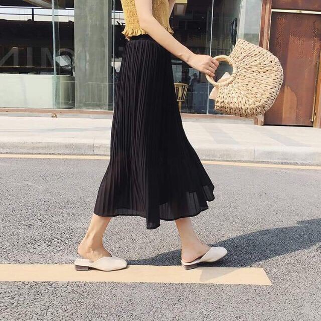 Chân váy dập ly dáng dài nữ - Đầm quần chữ A màu đen trơn, thiết kế dáng rộng bánh bèo tiểu thư ulzzang HOT