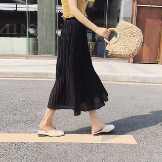 Chân váy xếp ly đen dài midi (Loại 1)