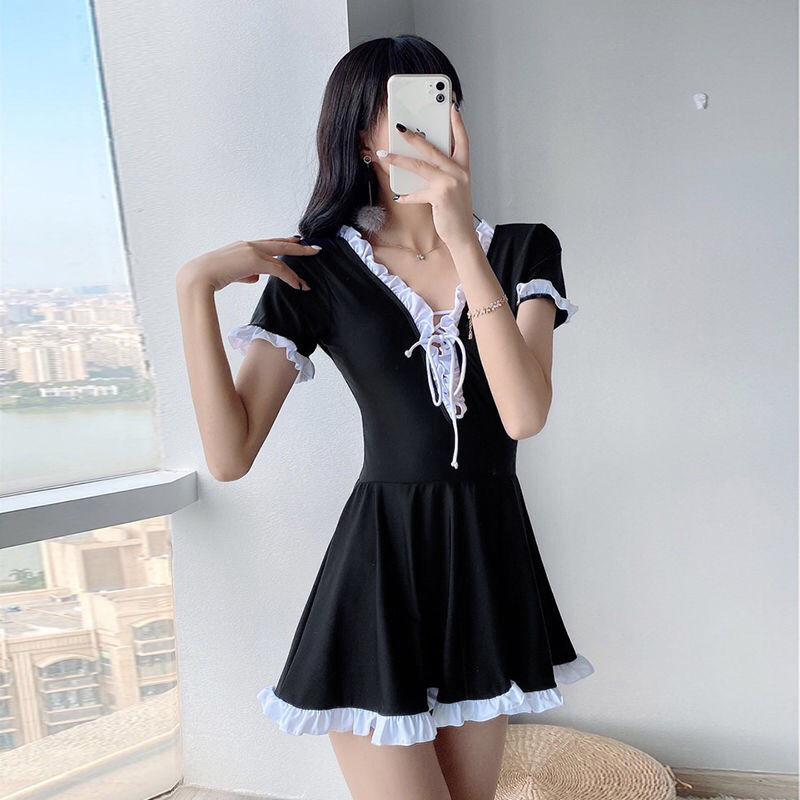 Đồ Bơi Màu Đen Váy 1 Mảnh Sexy Ren Đồ Đi Biển Nữ (Tay Dài Hoặc Ngắn Tay) | BigBuy360 - bigbuy360.vn
