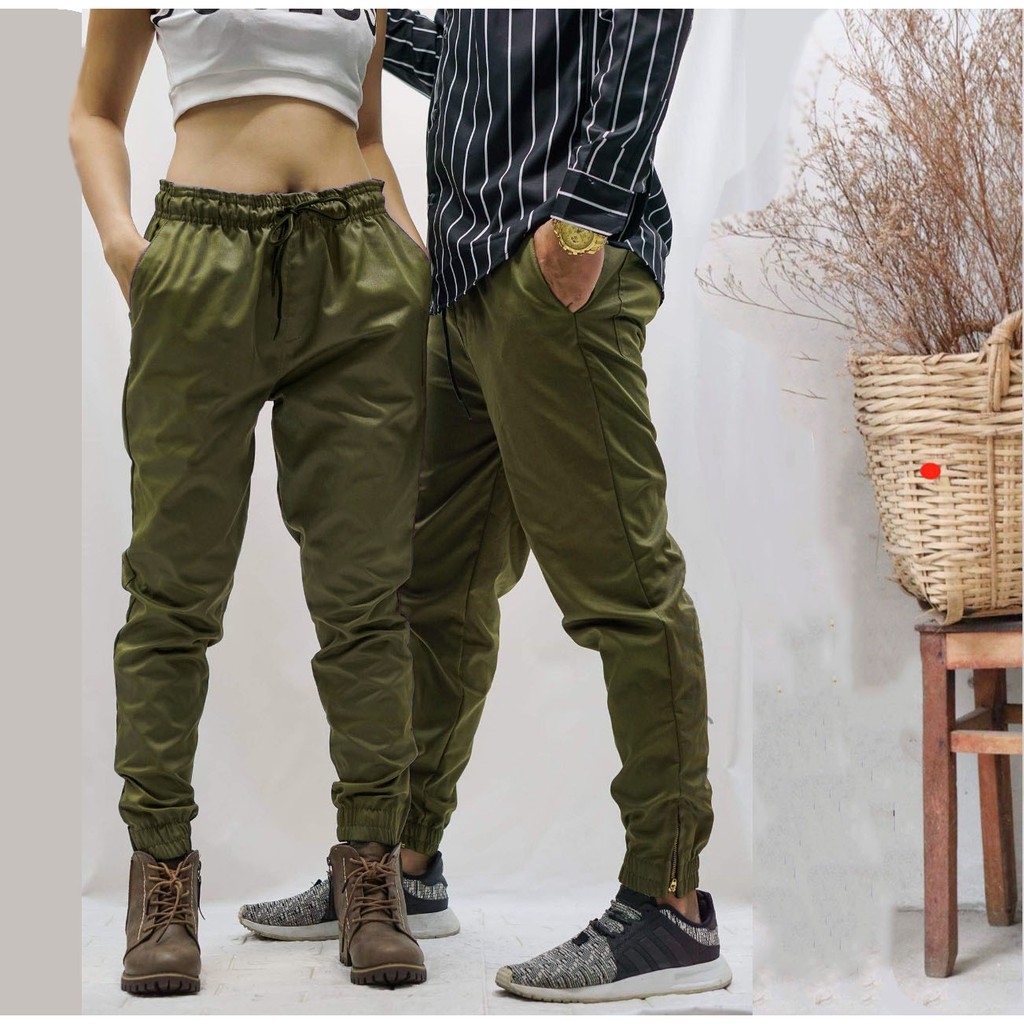 Quần jogger nam nữ khóa zip chân