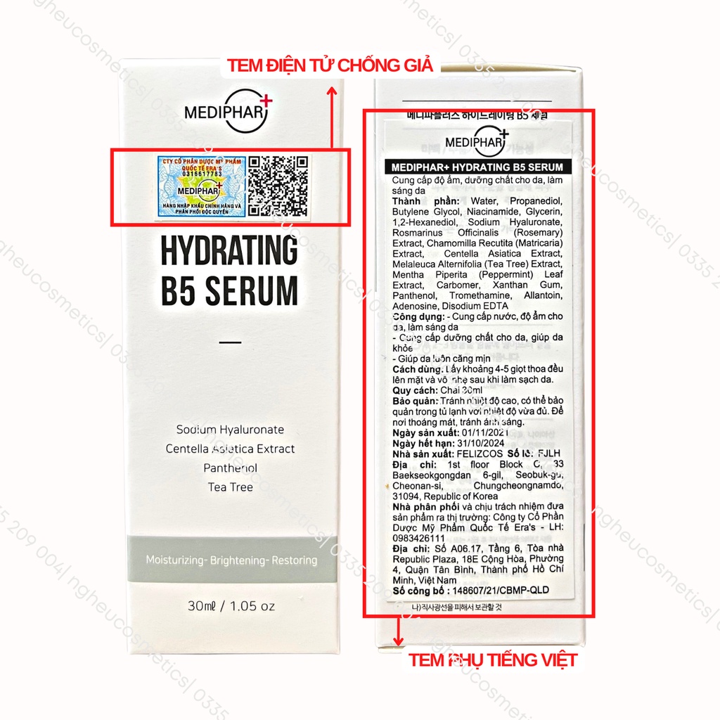 Serum Cho Da Dầu Mụn Phục Hồi Cấp Ẩm Chống Lão Hóa Hydrating B5 Mediphar 30ml