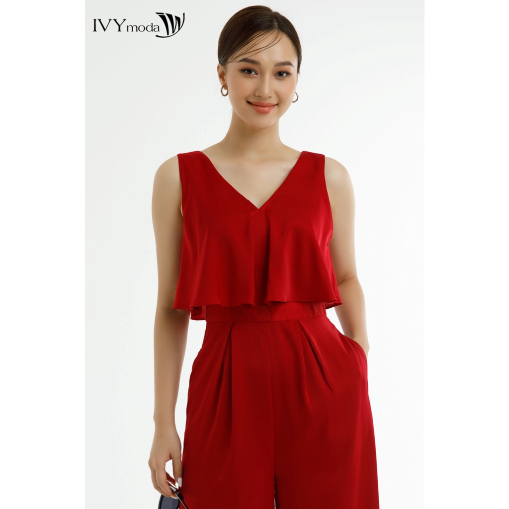 Jumpsuit lụa ống rộng nữ IVY moda MS 18M7431