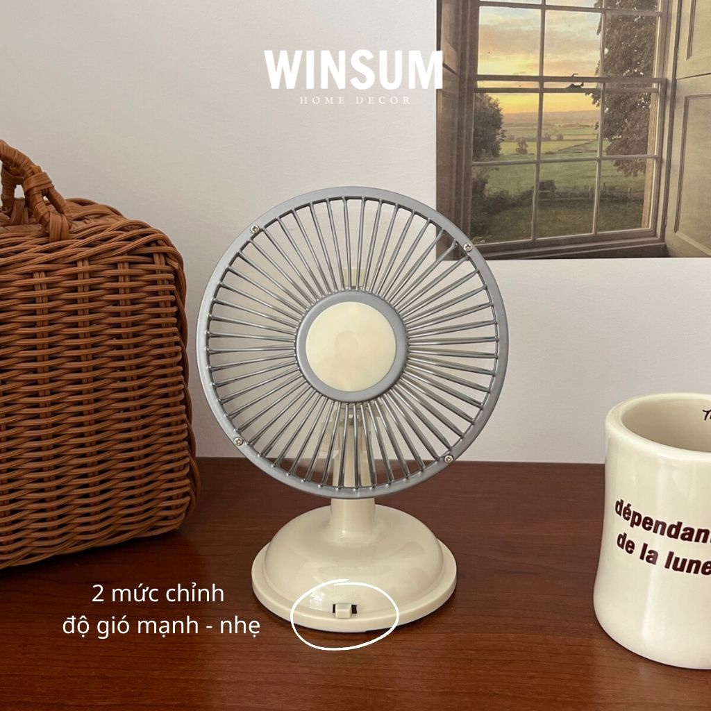Quạt để bàn kiểu dáng vintage 2 tốc độ gió, quạt mini phong cách Hàn Quốc xinh xắn- winsum